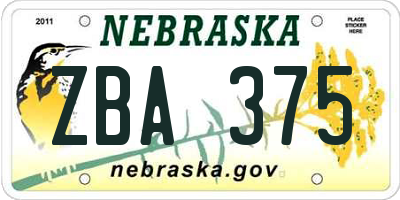 NE license plate ZBA375