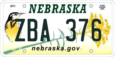 NE license plate ZBA376