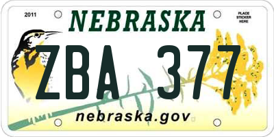 NE license plate ZBA377
