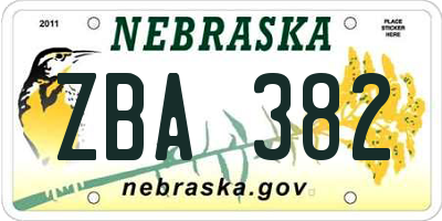 NE license plate ZBA382