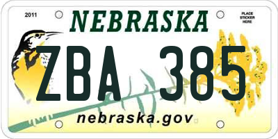 NE license plate ZBA385