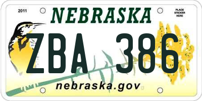 NE license plate ZBA386