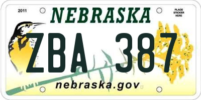 NE license plate ZBA387
