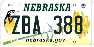 NE license plate ZBA388