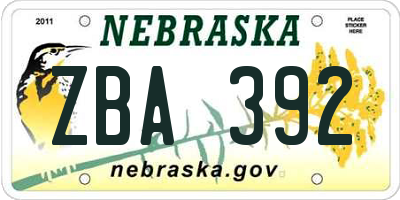 NE license plate ZBA392