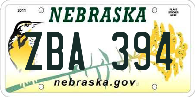 NE license plate ZBA394