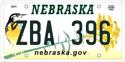 NE license plate ZBA396