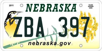 NE license plate ZBA397