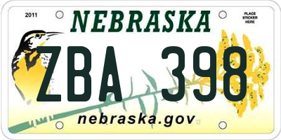NE license plate ZBA398