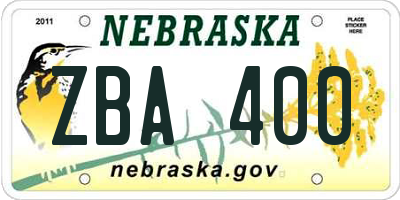 NE license plate ZBA400
