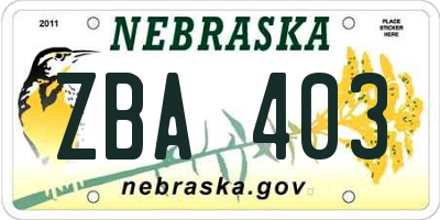 NE license plate ZBA403