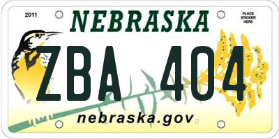 NE license plate ZBA404