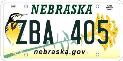 NE license plate ZBA405
