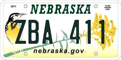 NE license plate ZBA411