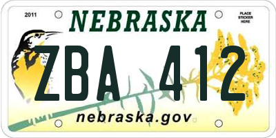 NE license plate ZBA412