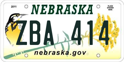 NE license plate ZBA414