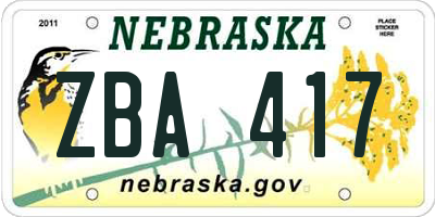NE license plate ZBA417