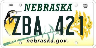 NE license plate ZBA421
