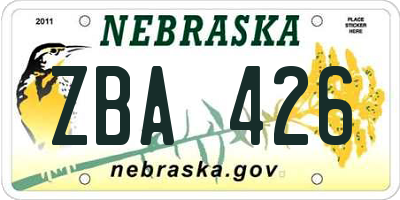 NE license plate ZBA426