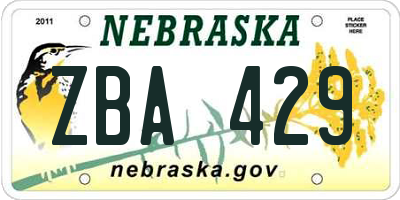 NE license plate ZBA429