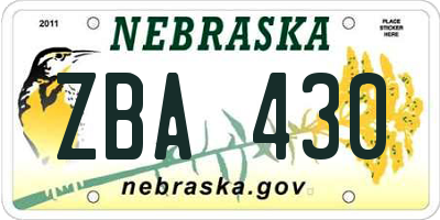 NE license plate ZBA430