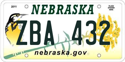NE license plate ZBA432