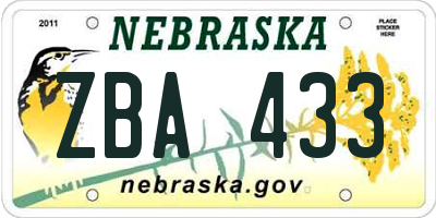 NE license plate ZBA433