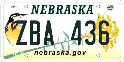 NE license plate ZBA436