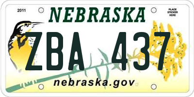 NE license plate ZBA437