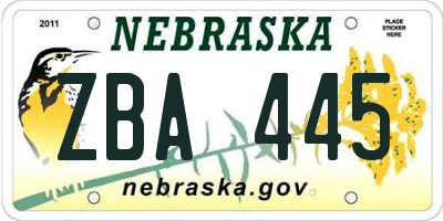 NE license plate ZBA445