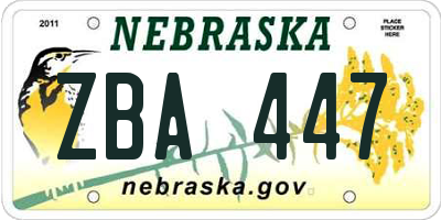NE license plate ZBA447