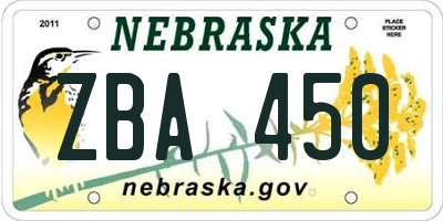 NE license plate ZBA450