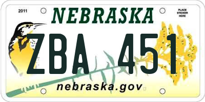 NE license plate ZBA451