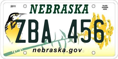 NE license plate ZBA456