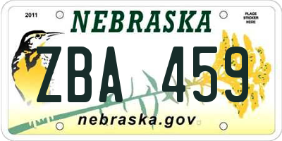 NE license plate ZBA459