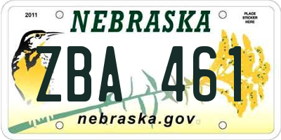 NE license plate ZBA461