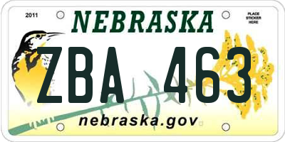 NE license plate ZBA463