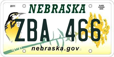 NE license plate ZBA466
