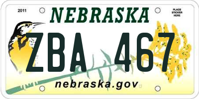 NE license plate ZBA467