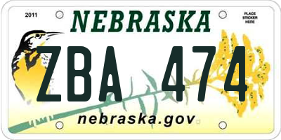 NE license plate ZBA474