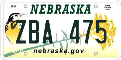 NE license plate ZBA475