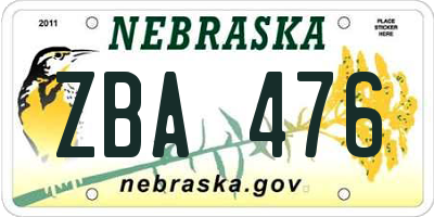 NE license plate ZBA476