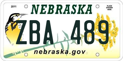 NE license plate ZBA489