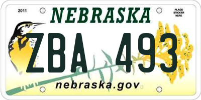 NE license plate ZBA493