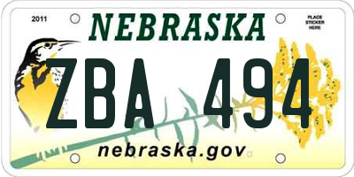 NE license plate ZBA494