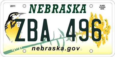 NE license plate ZBA496