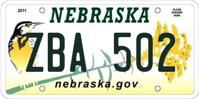 NE license plate ZBA502