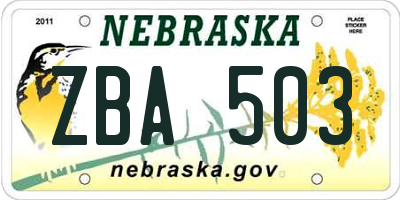 NE license plate ZBA503