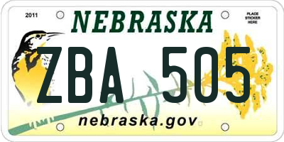 NE license plate ZBA505