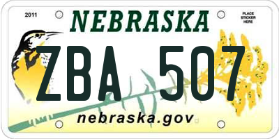NE license plate ZBA507